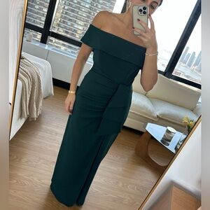 Xscape Strapless Dark Green Dress with Slit
